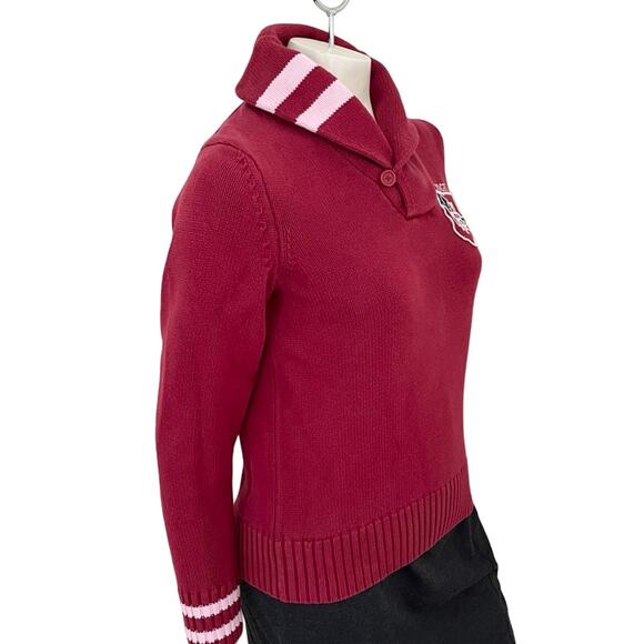 VTG TOMMY HILFIGER Crest Patch Collegiate Sweater in Red  Y2K  SZ XS - Picture 6 of 12